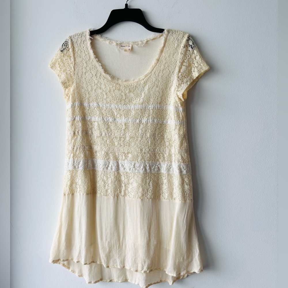 Anthropologie Meadow Rue Tunic Top Ivory Lace Short Sleeve Women S Cottagecore